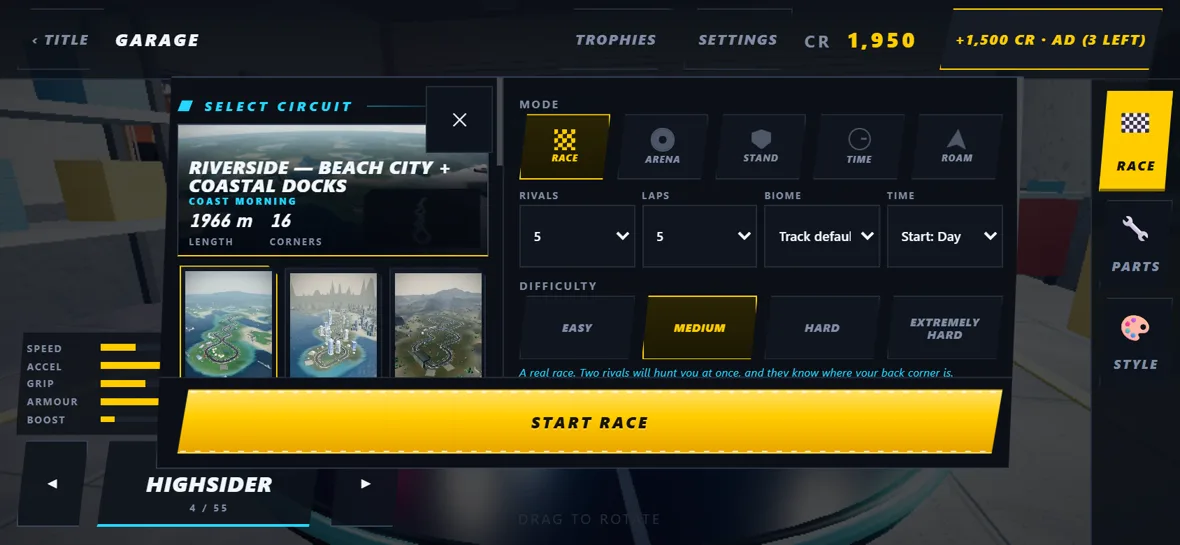 Circuit picker with modes and difficulty