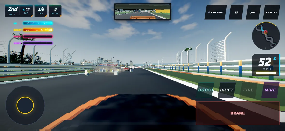 Cockpit view with the rear-view mirror